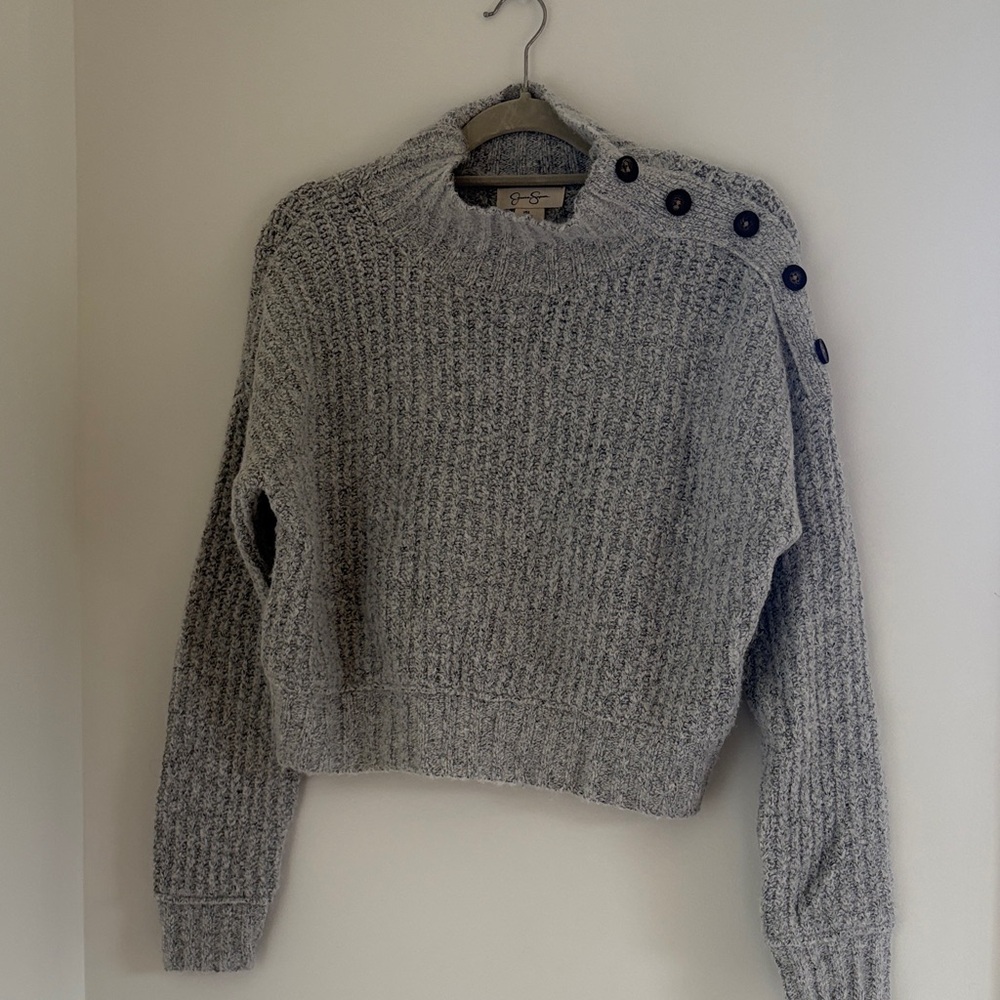 Jessica Simpson Gray Cowl Neck Sweater with Button Accents